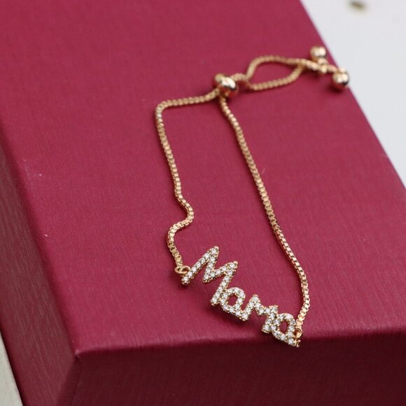 Rose Gold ""Mama"" Adjustable Bracelet with Sparkling CZ Accents, XPAB0626 - Picture 12 of 12